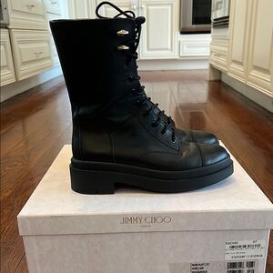 Jimmy Choo Black Leather Combat Boots Size 37